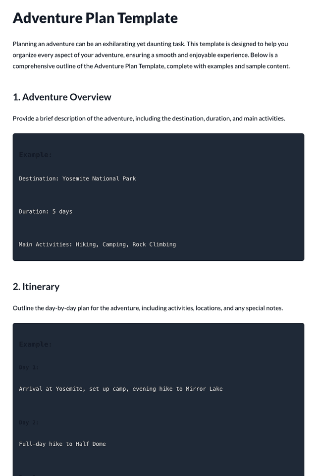 Adventure Plan Template