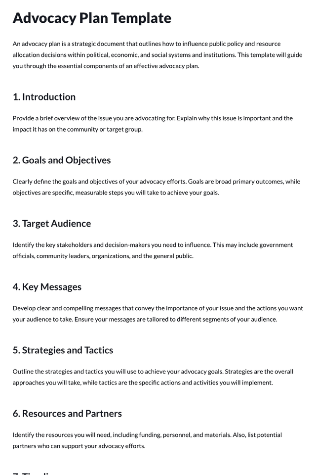 Advocacy Plan Template