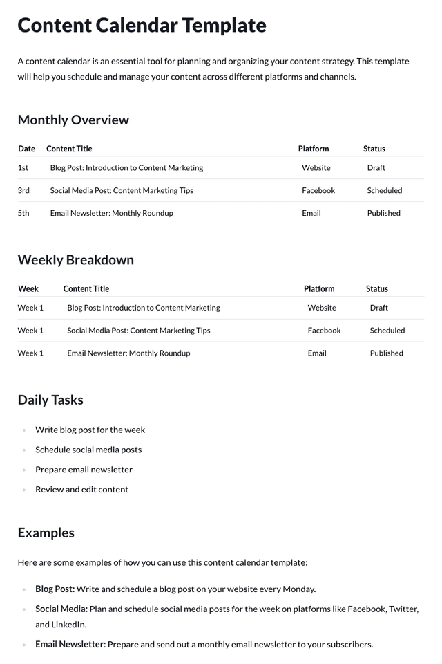 Content Calendar