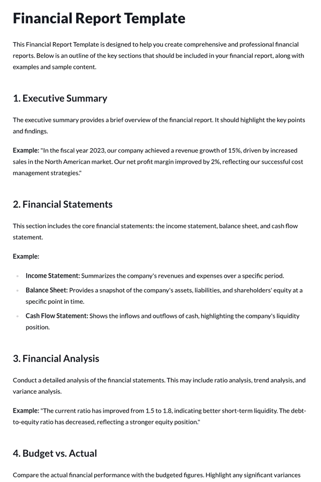 Financial Report Template