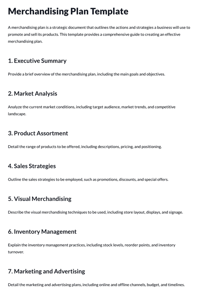 Merchandising Plan Template