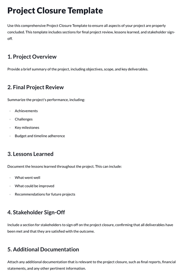 Project Closure Template