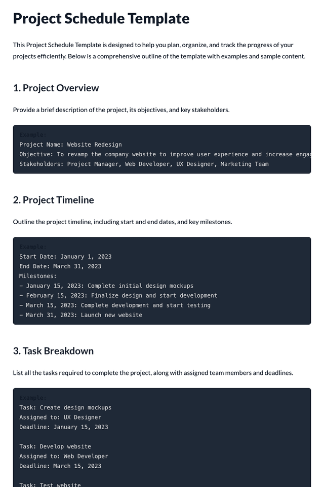 Project Schedule Template