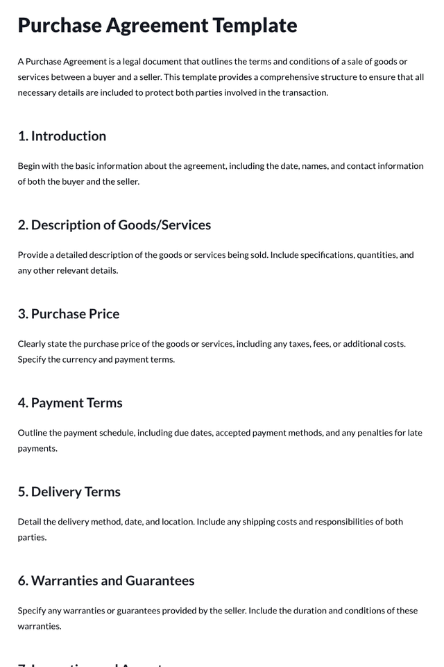 Purchase Agreement Template