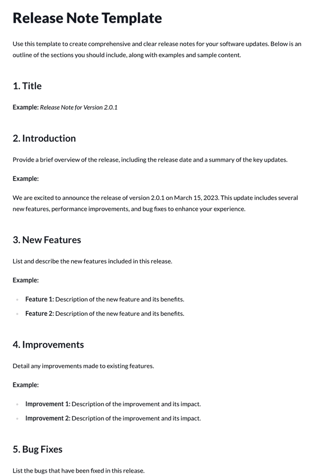 Release Note Template