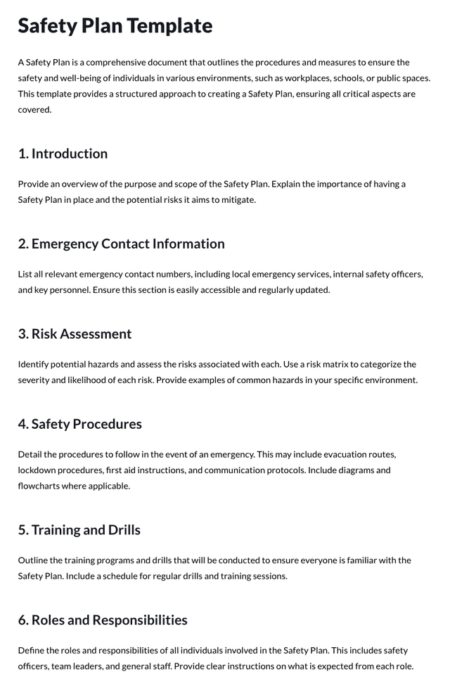 Safety Plan Template