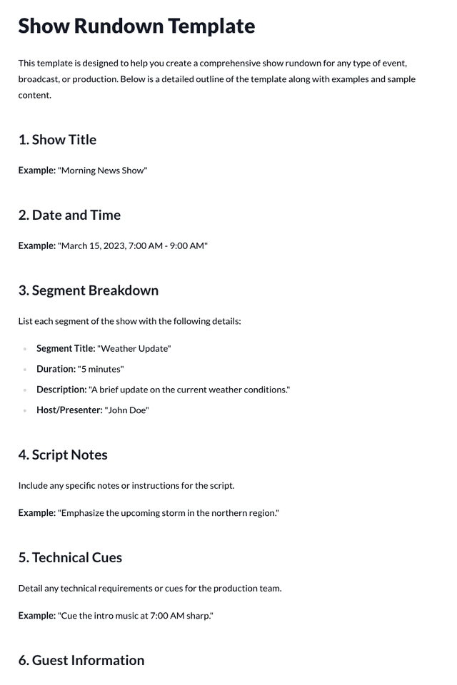 Show Rundown Template