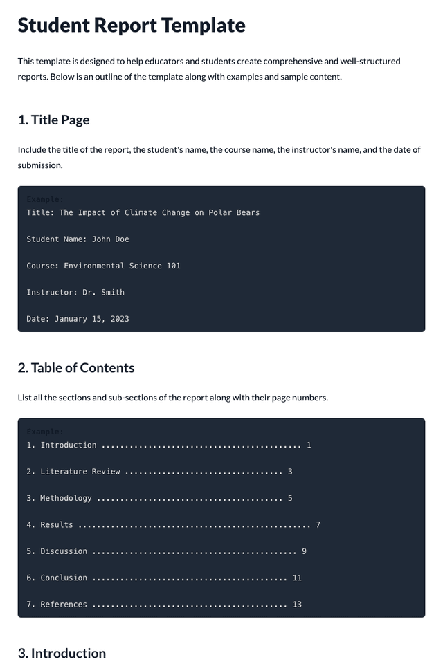 Student Report Template