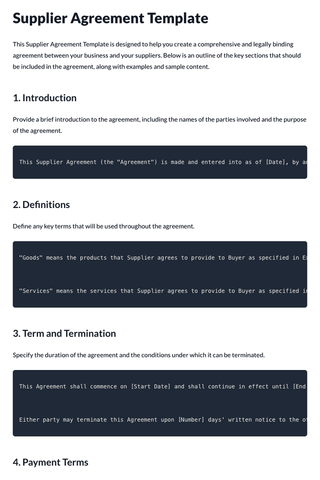 Supplier Agreement Template