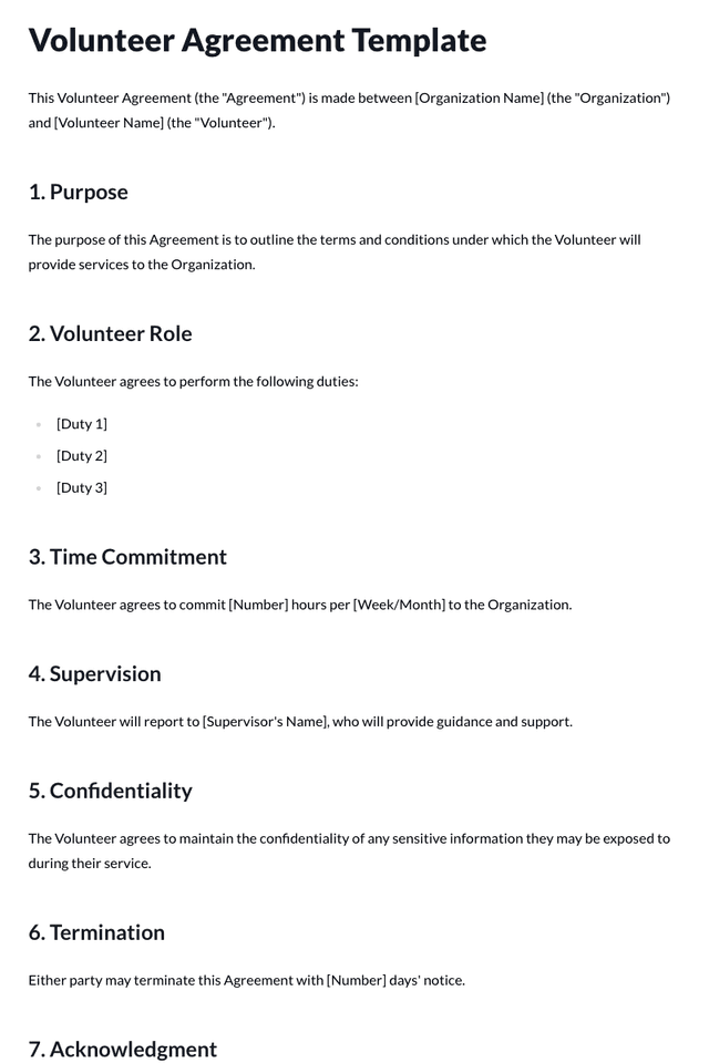 Volunteer Agreement Template