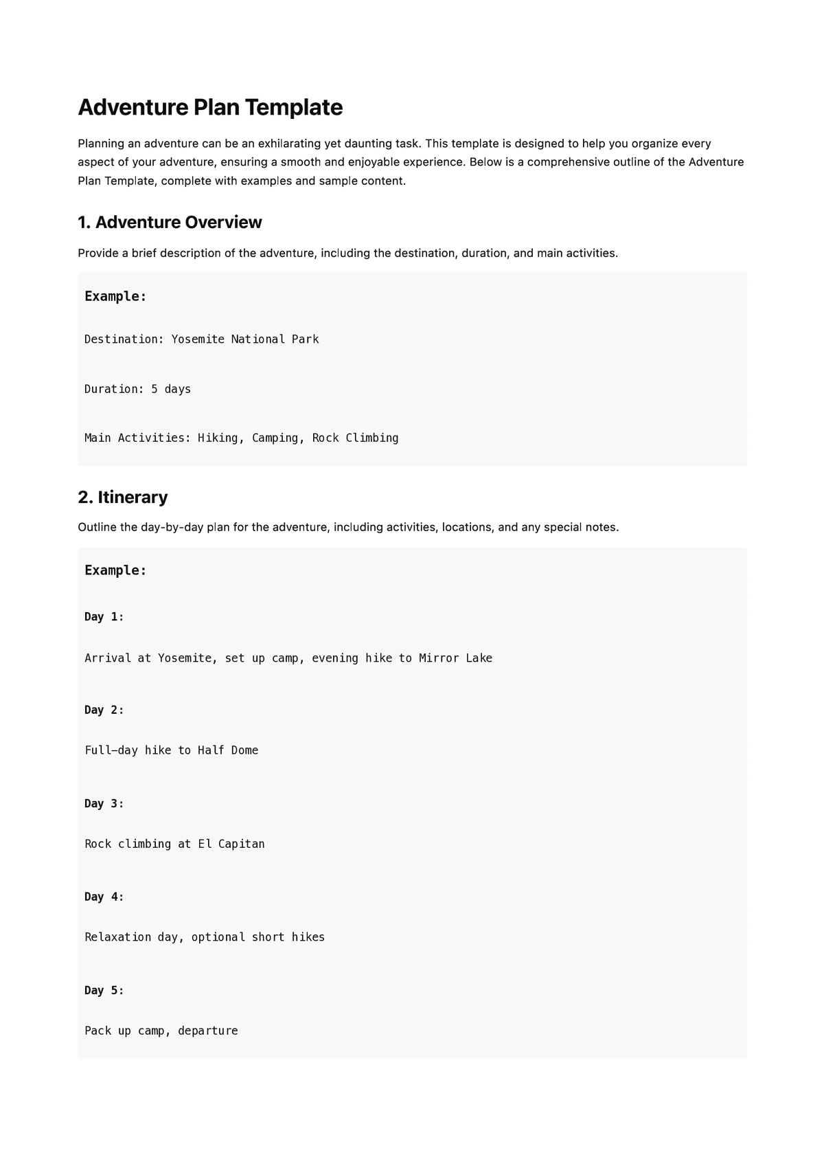 Adventure Plan Template