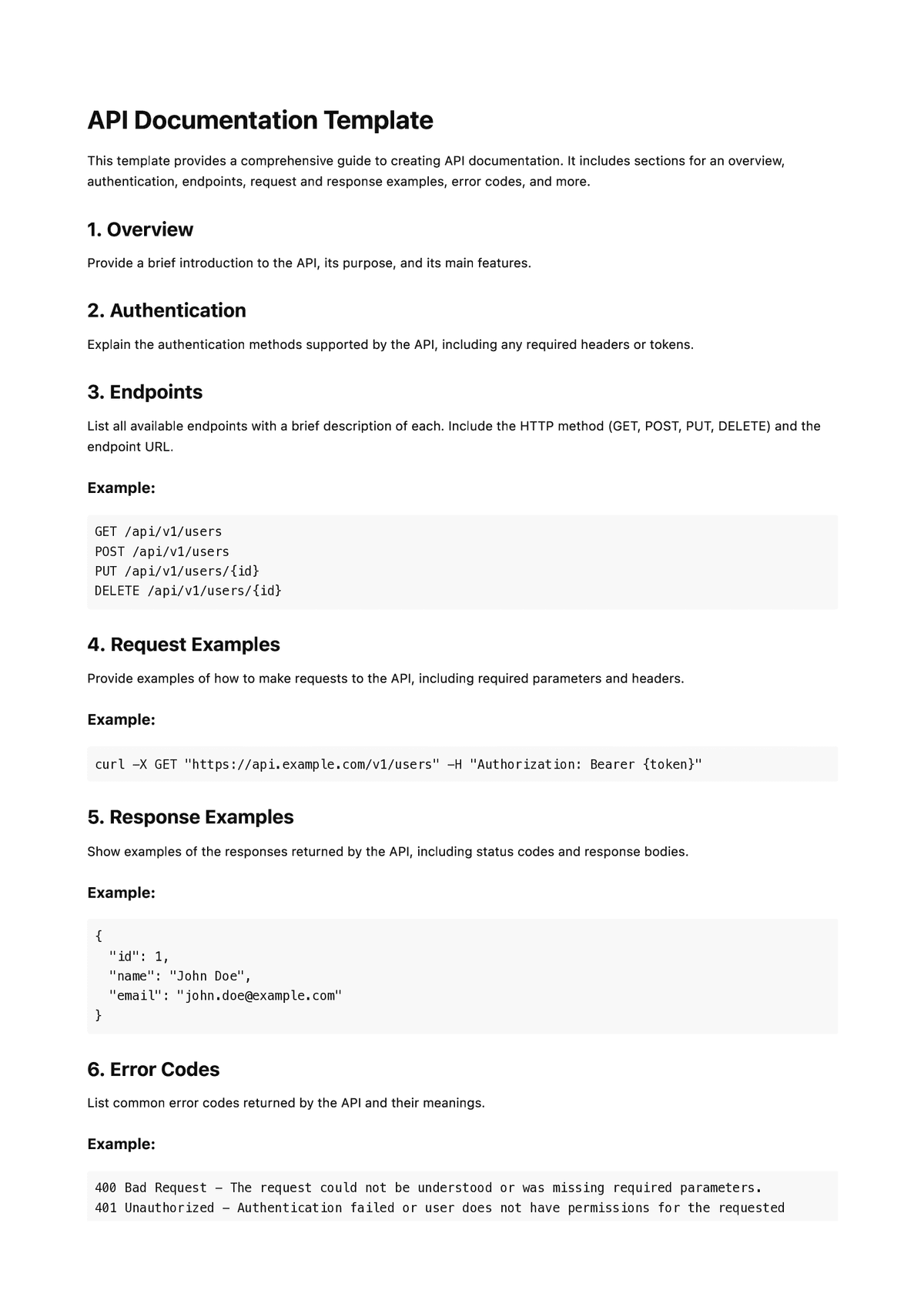 API Documentation Template