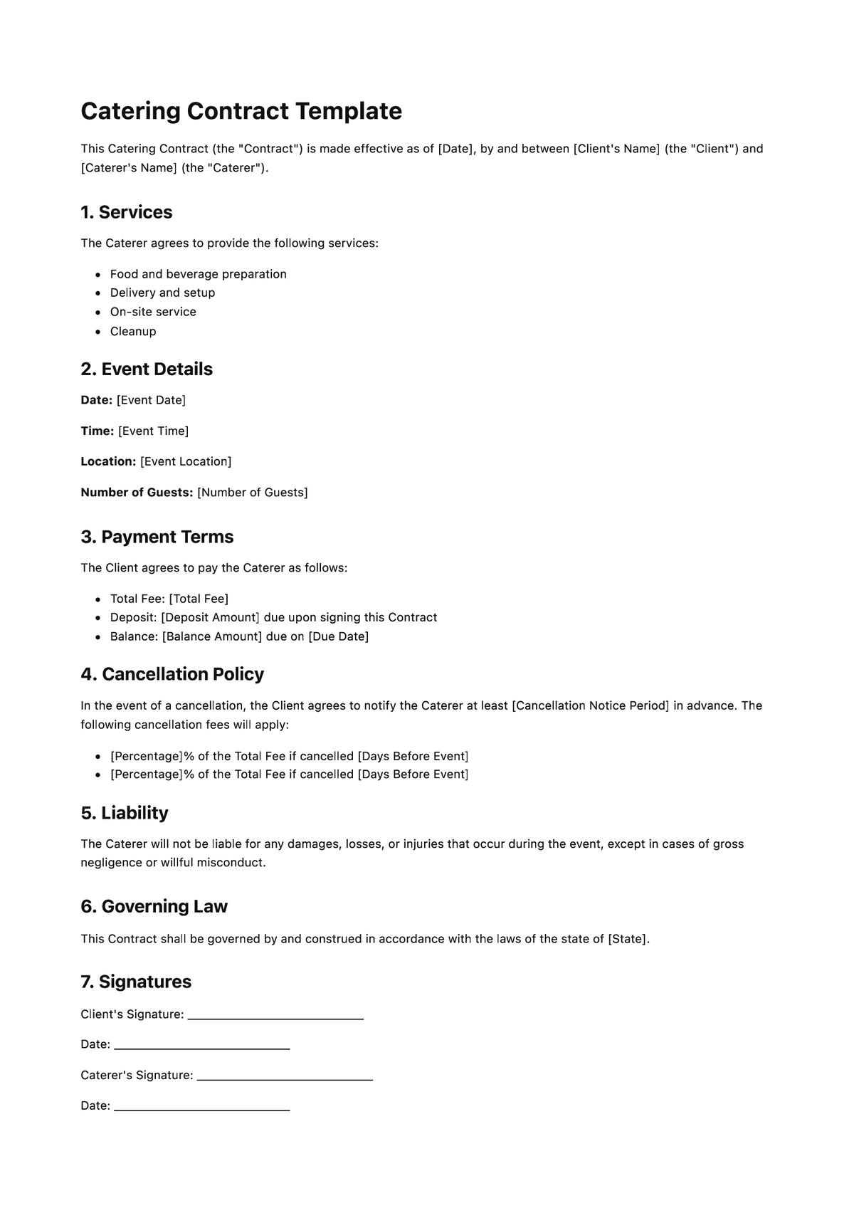 Catering Contract Template