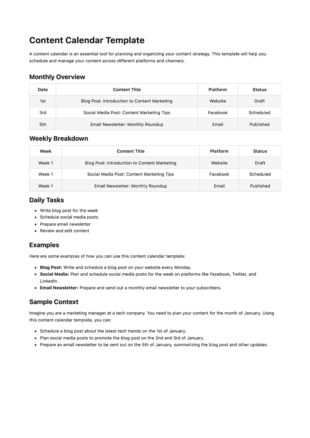 Content Calendar