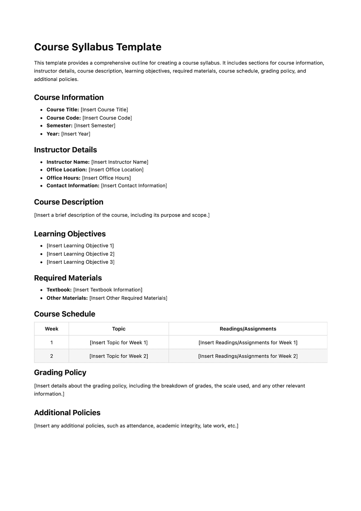 Course Syllabus Template