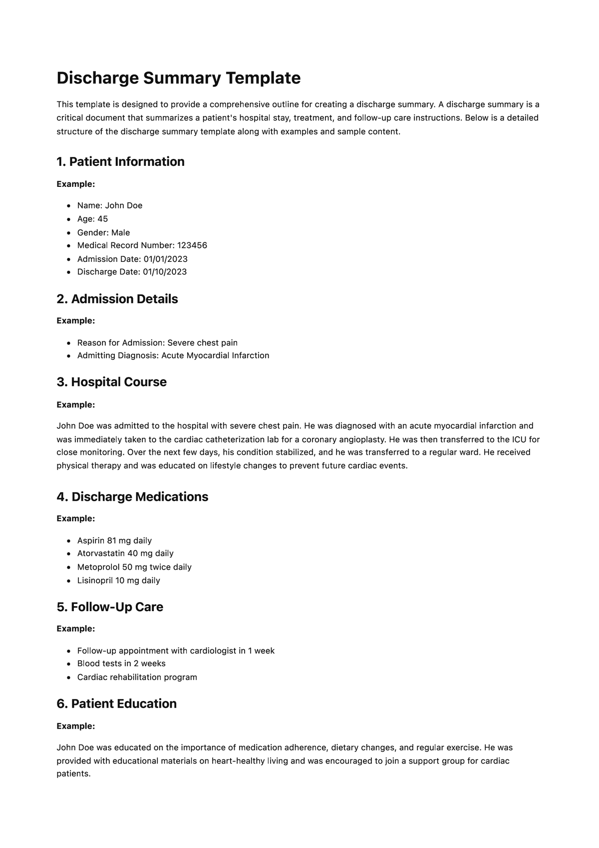 Discharge Summary Template