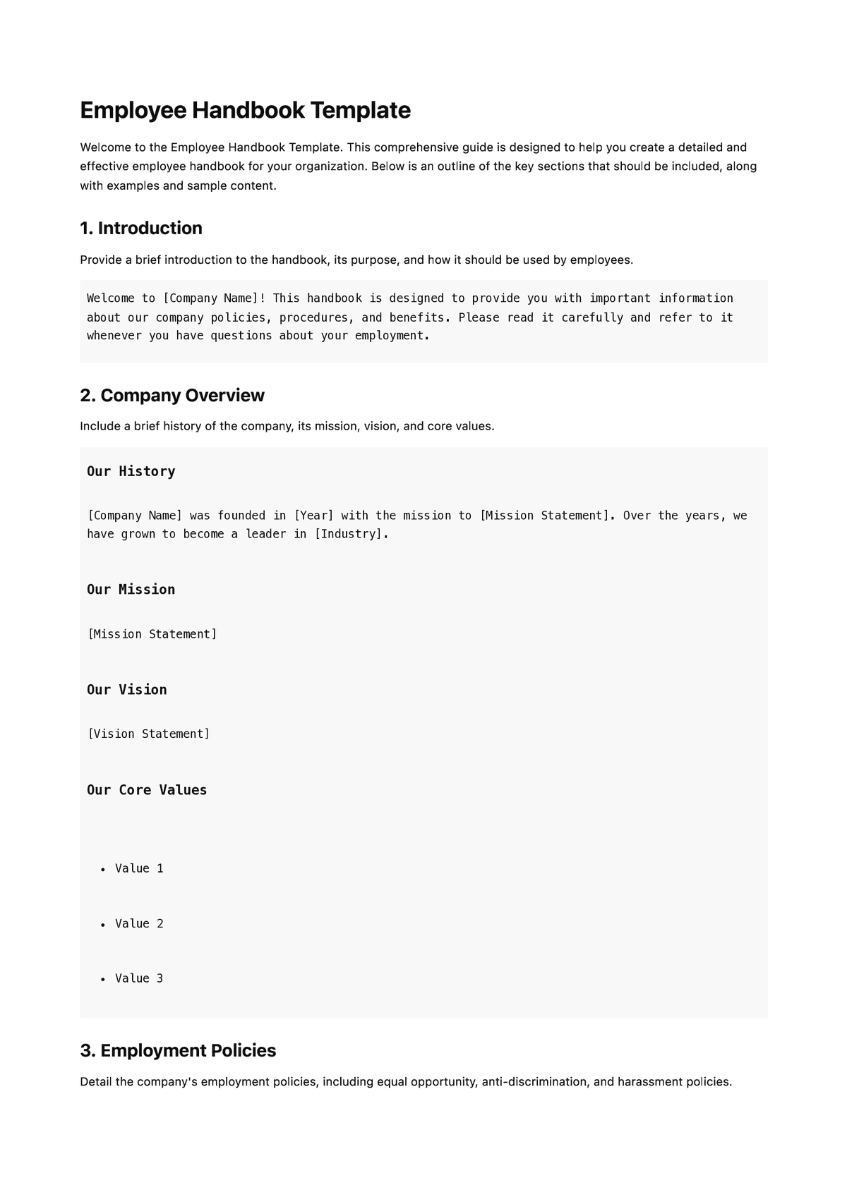Employee Handbook Template