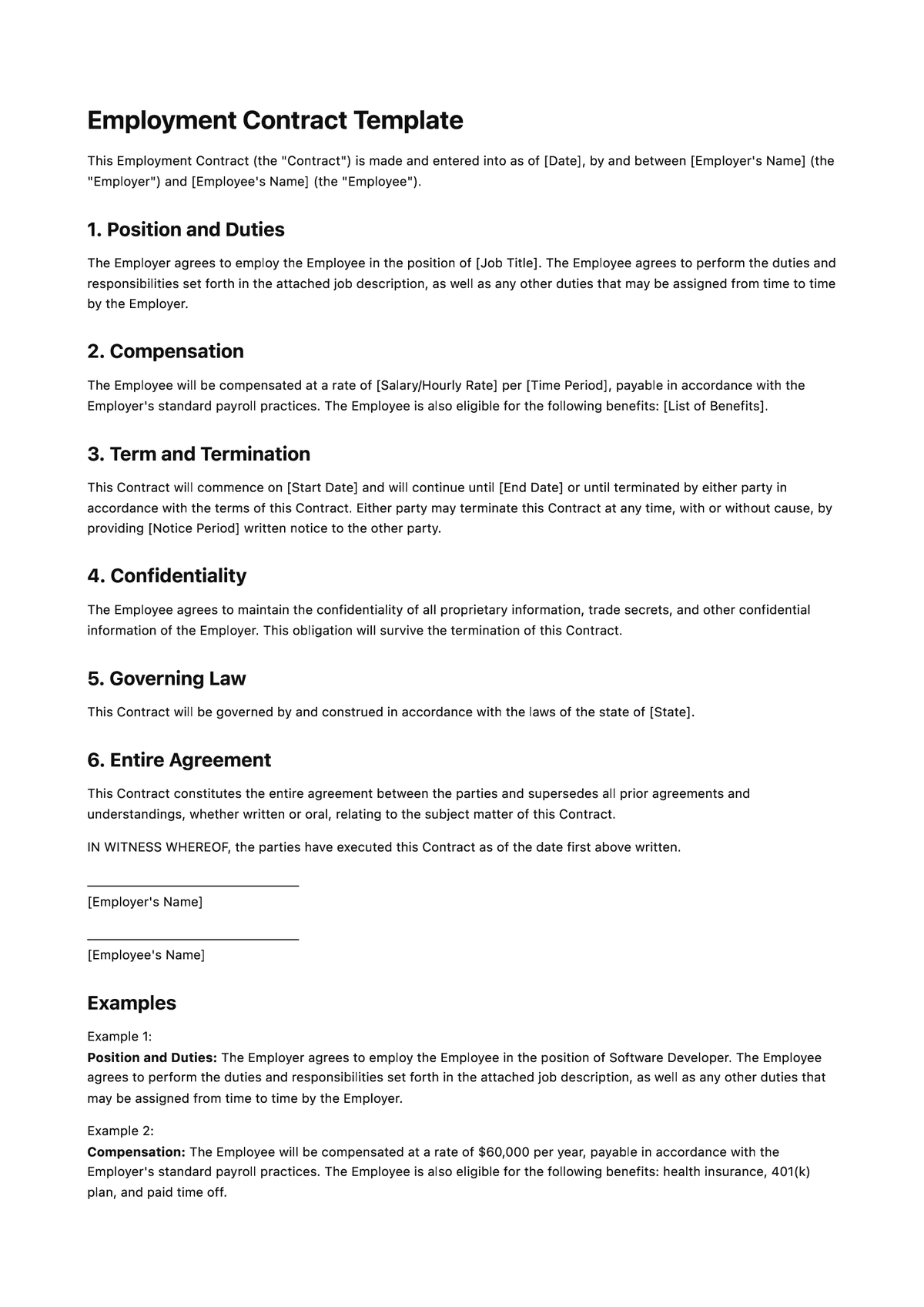 Employment Contract Template