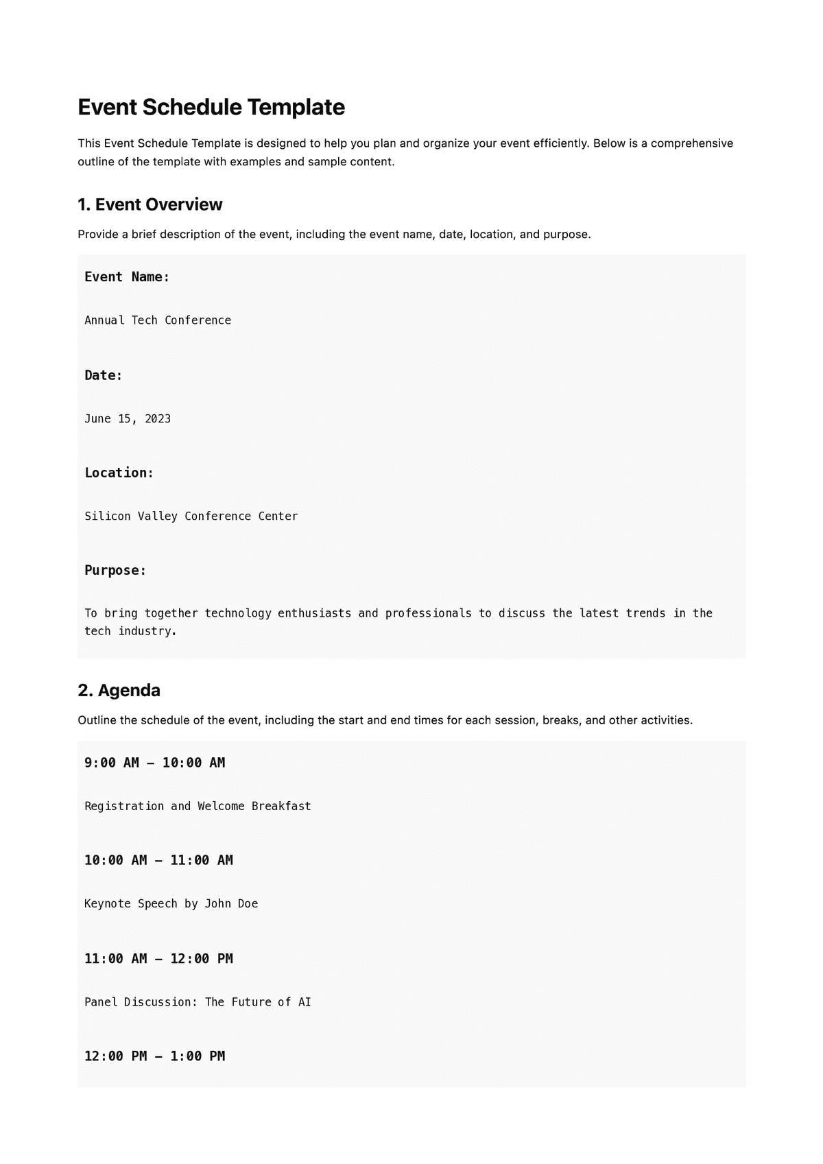 Event Schedule Template