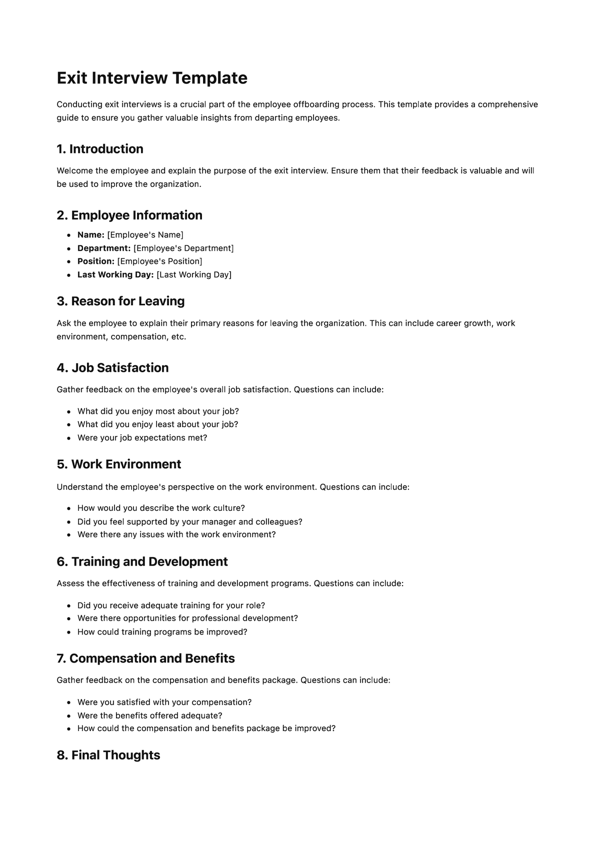 Exit Interview Template