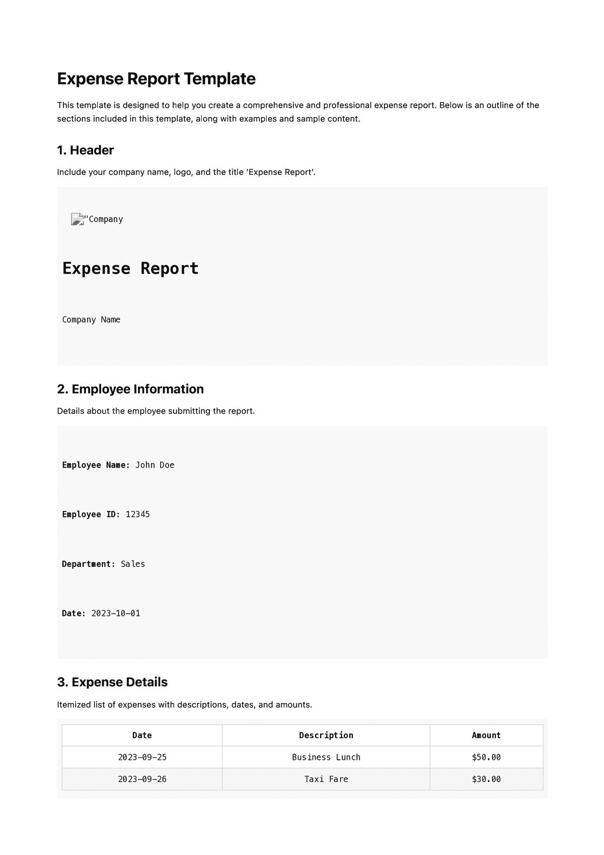 Expense Report Template