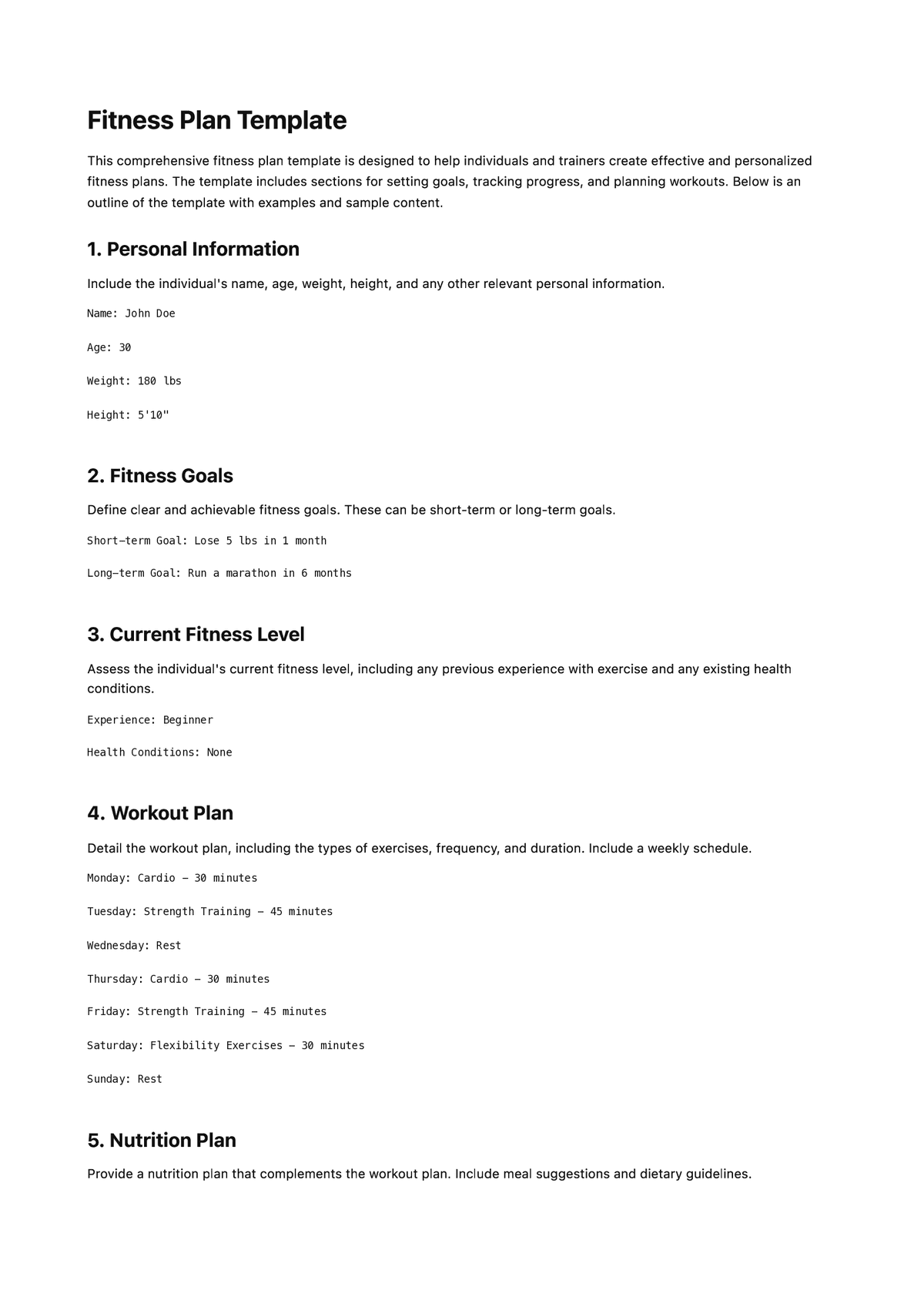 Fitness Plan Template