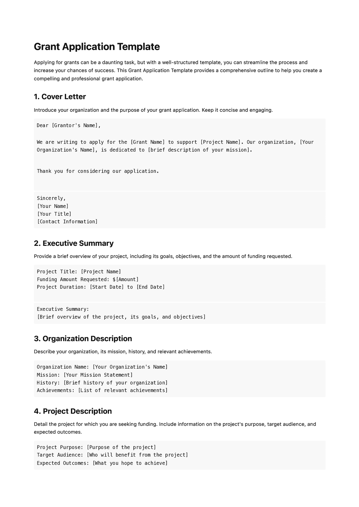 Grant Application Template