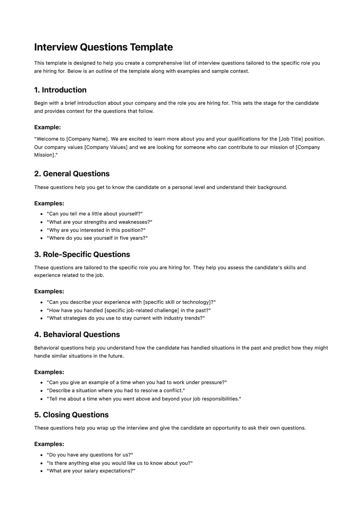 Interview Questions Template