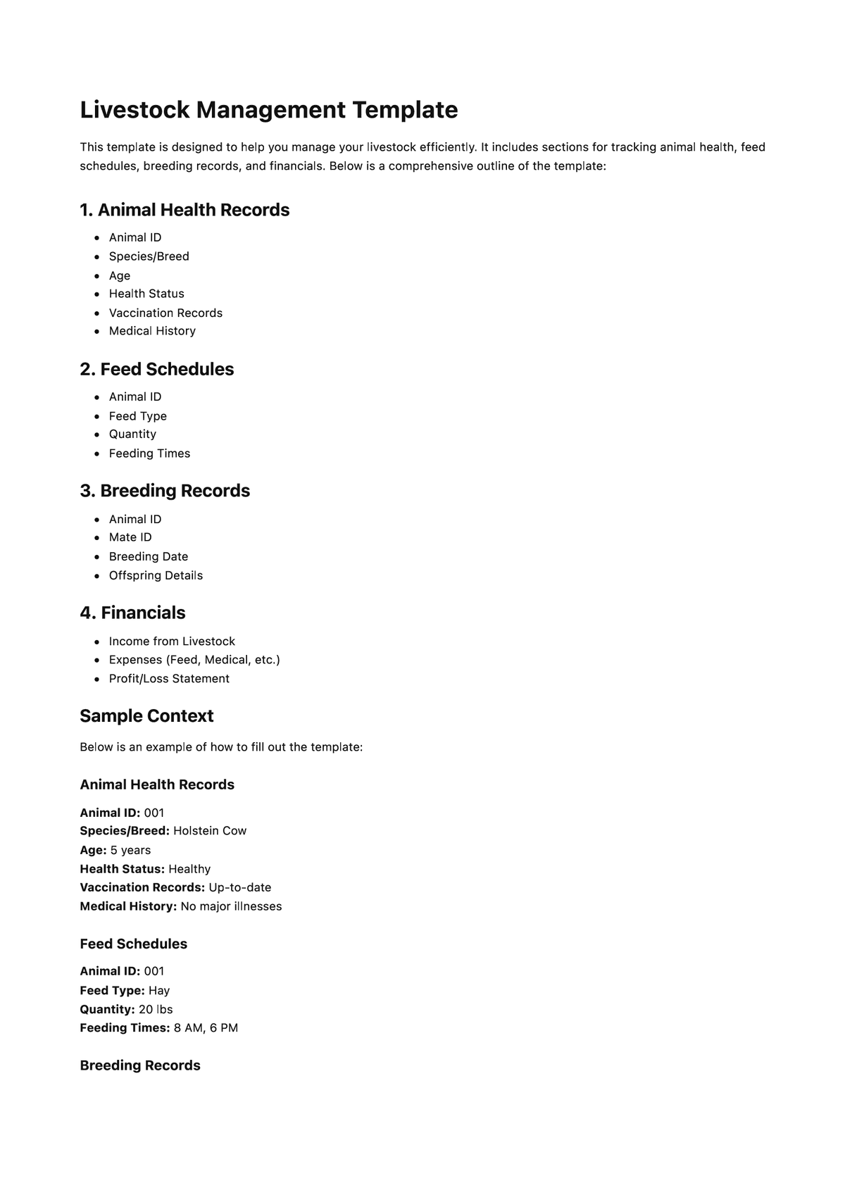 Livestock Management Template