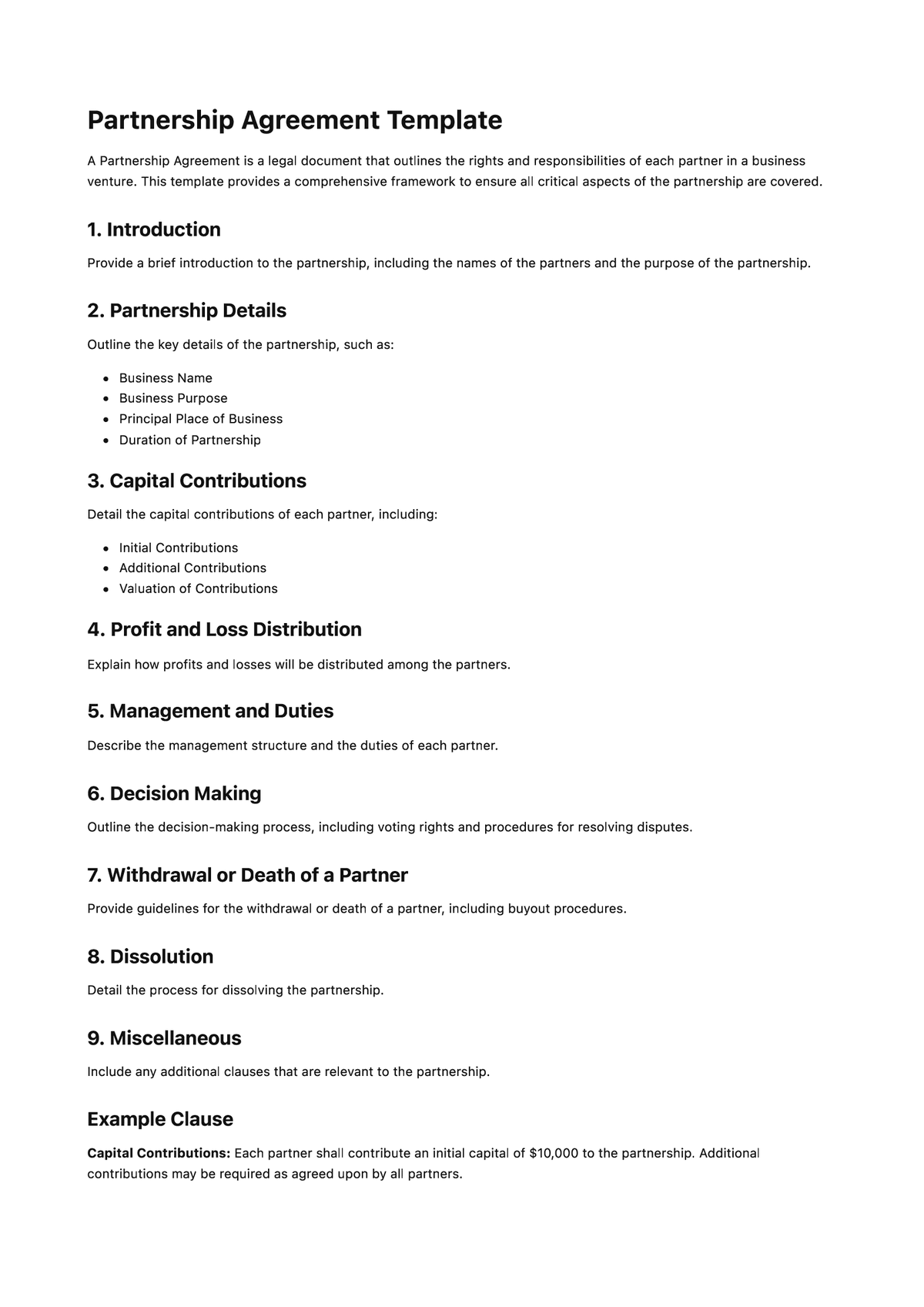 Partnership Agreement Template