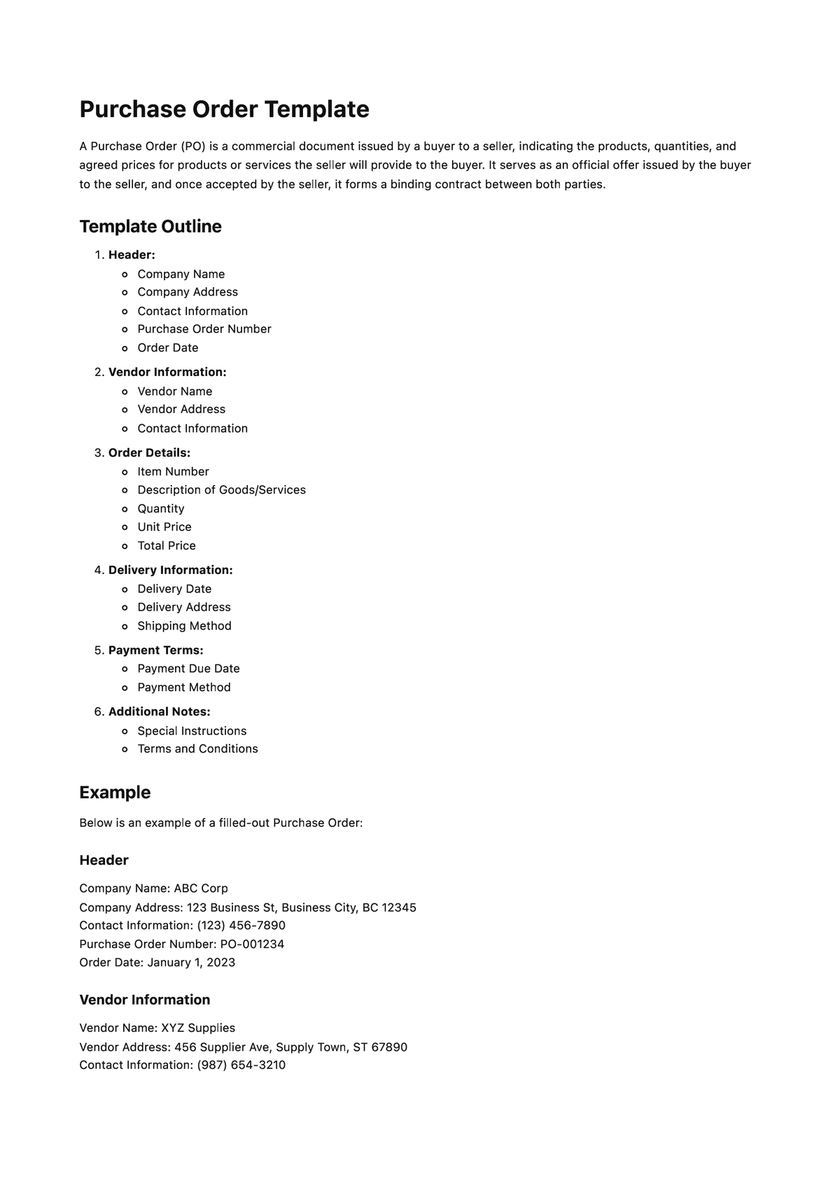 Purchase Order Template