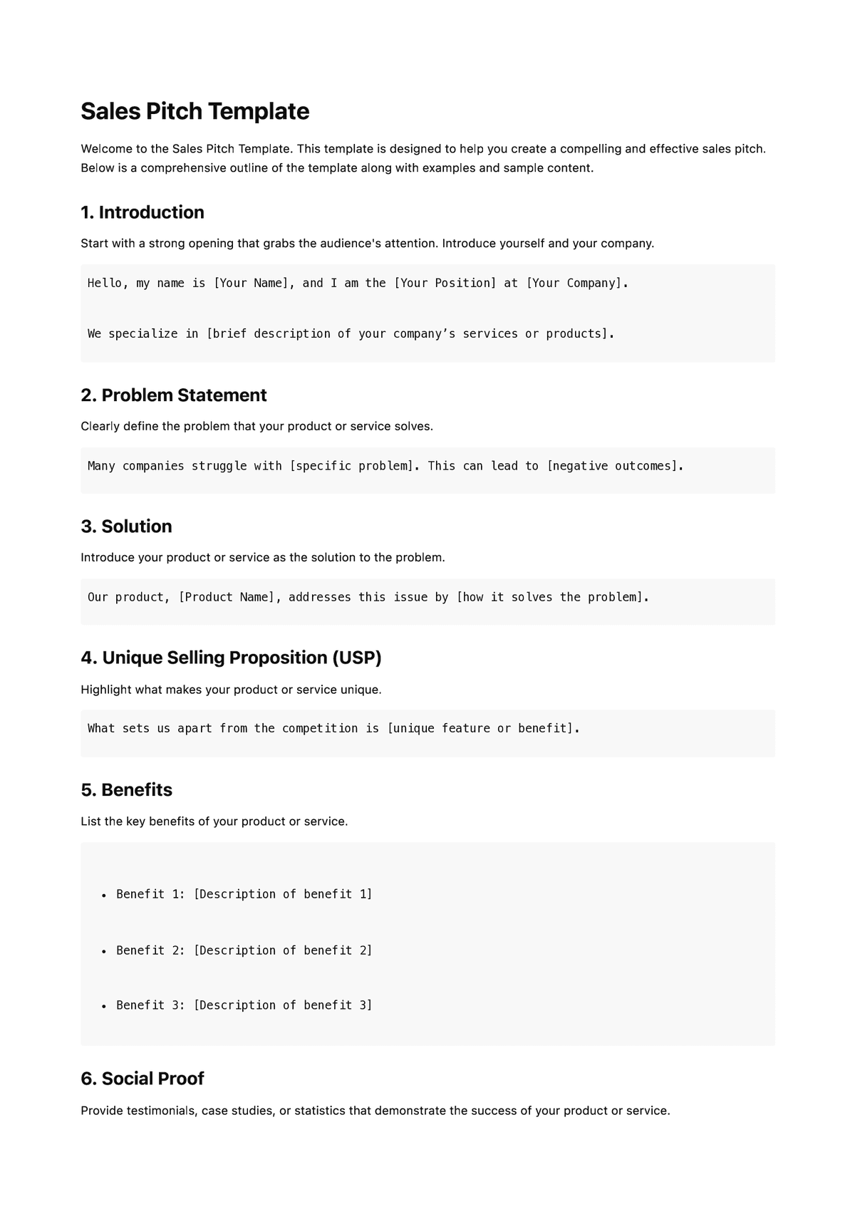 Sales Pitch Template