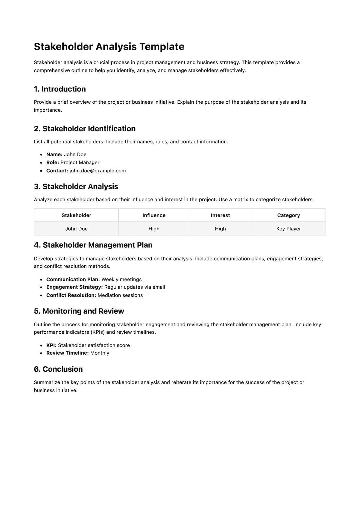 Stakeholder Analysis Template