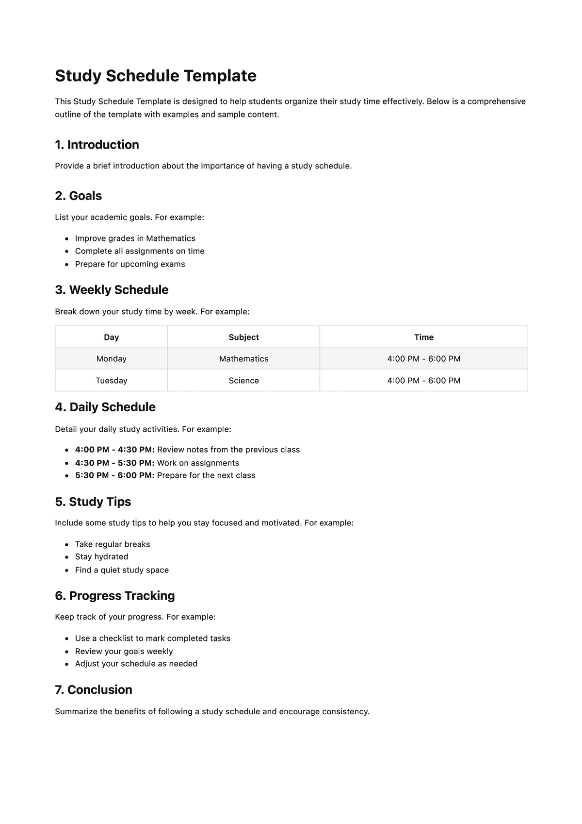 Study Schedule